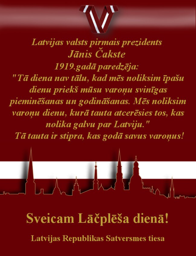 Satversmes tiesas apsveikums Lāčplēša dienā