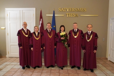 Judges of the Constitutional Court. From left: Jānis Neimanis, Daiga Rezevska, Aldis Laviņš, Sanita Osipova, Gunārs Kusiņš, Artūrs Kučs