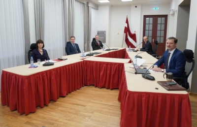 From left: President of the Constitutional Court Sanita Osipova, Vice-President of the Constitutional Court Aldis Laviņš, Judge of the Constitutional Court Gunārs Kusiņš, Judge of the Constitutional Court Artūrs Kučs and Adviser to the President of the Constitutional Court Inguss Kalniņš. Photo: Constitutional Court.