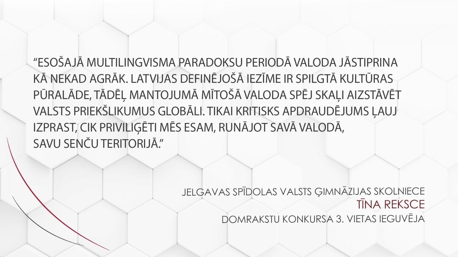 3.vieta Jelgavas Spīdolas Valsts ģimnāzijas skolniece Tīna Reksce