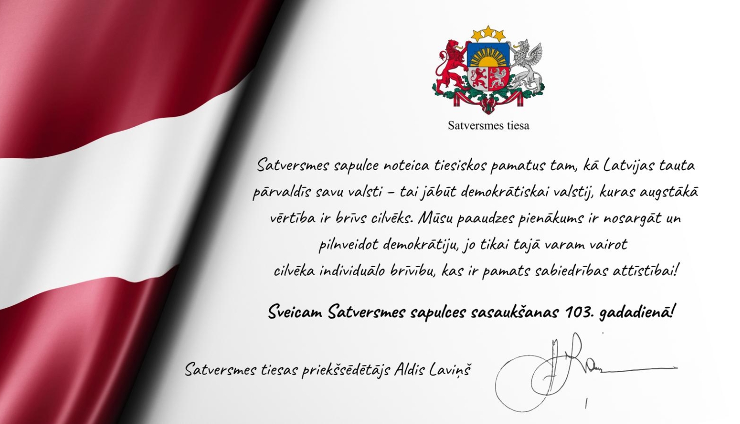 Satversmes tiesa sveic Latvijas Republikas Satversmes sapulces sasaukšanas 103. gadadienā!