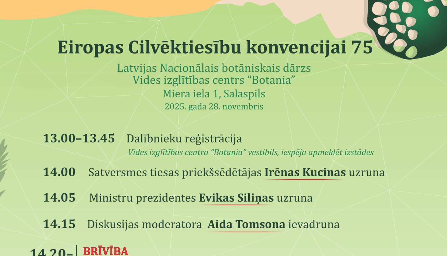 Satversmes tiesa par godu Eiropas Cilvēktiesību konvencijas 75. gadadienai rīkos diskusiju par pamattiesību aizsardzību drošai un ilgtspējīgai nākotnei